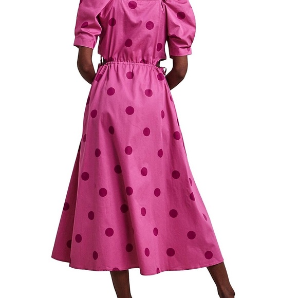 Dotty Blouson-Sleeve Cutout Midi Dress - Picture 2 of 3
